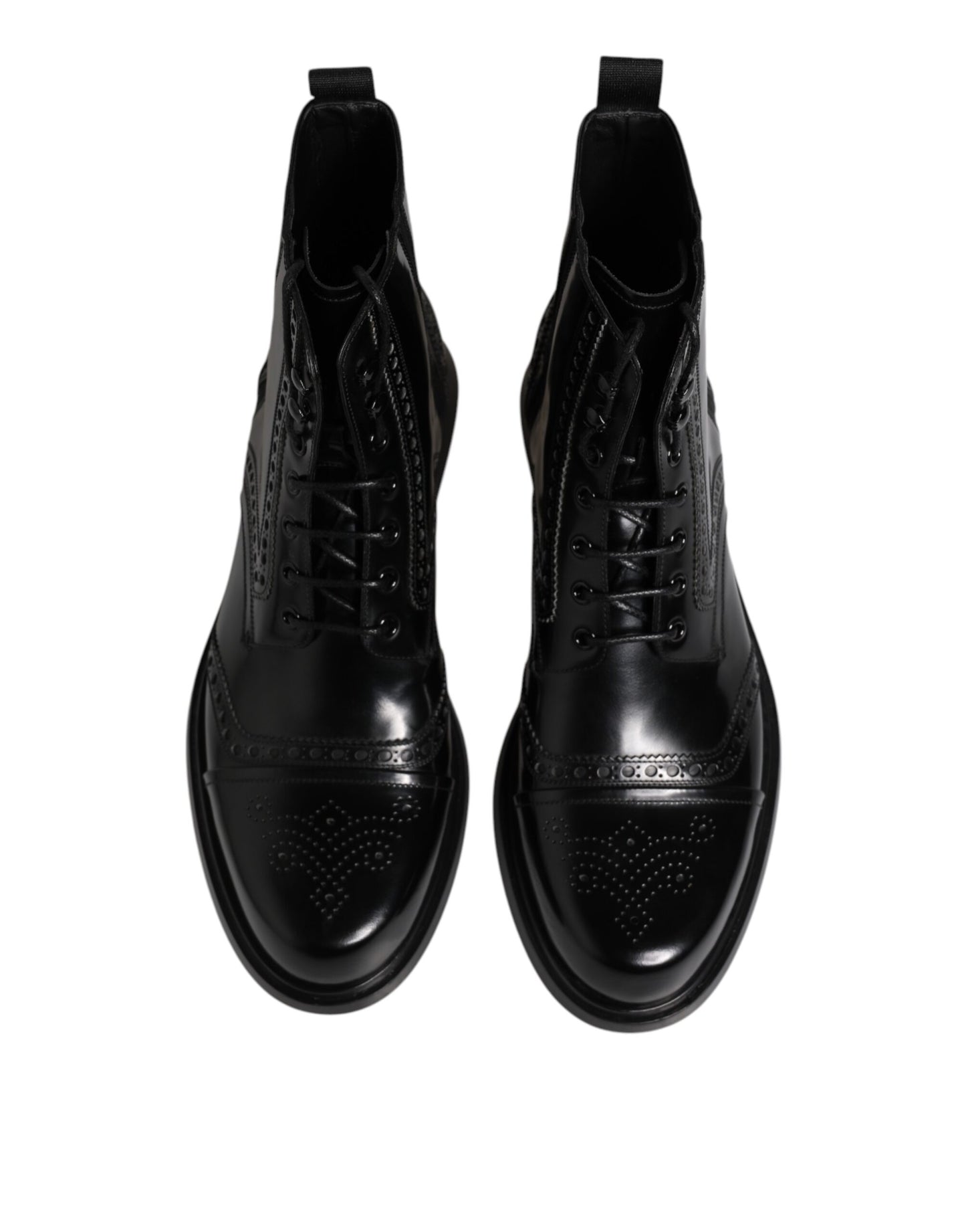 Dolce & Gabbana Black Leather Lace Up Mid Calf Boots Shoes