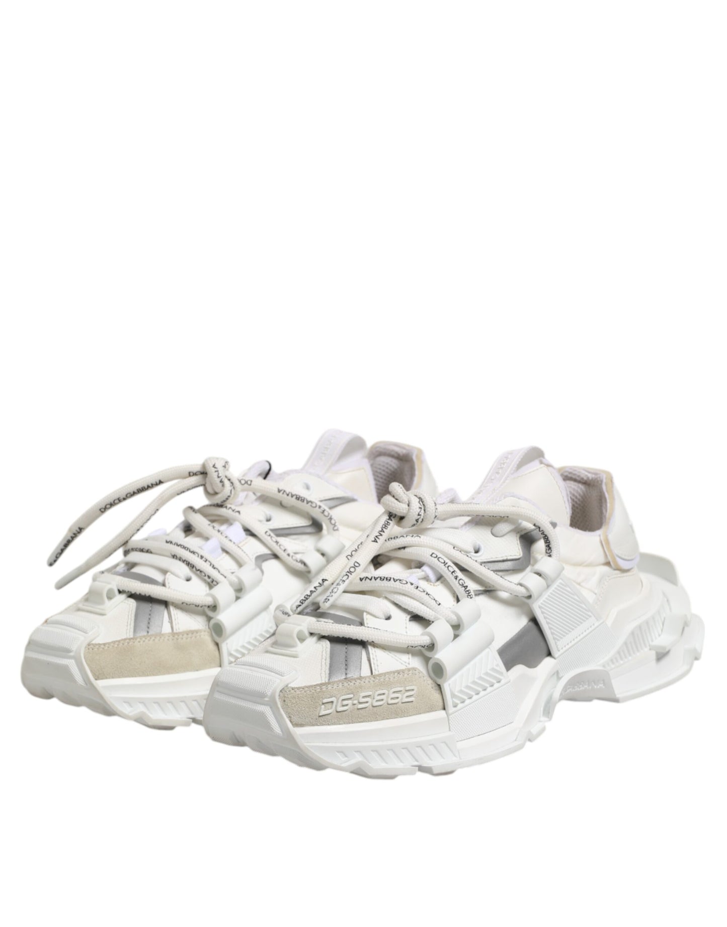 Dolce & Gabbana White Silver Low Top SPACE Men Sneakers Shoes