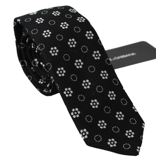 Corbata clásica con estampado floral 100% seda negra