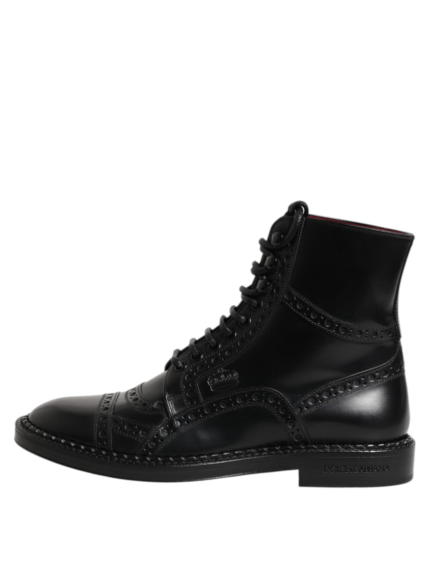Dolce & Gabbana Black Leather Lace Up Mid Calf Boots Shoes