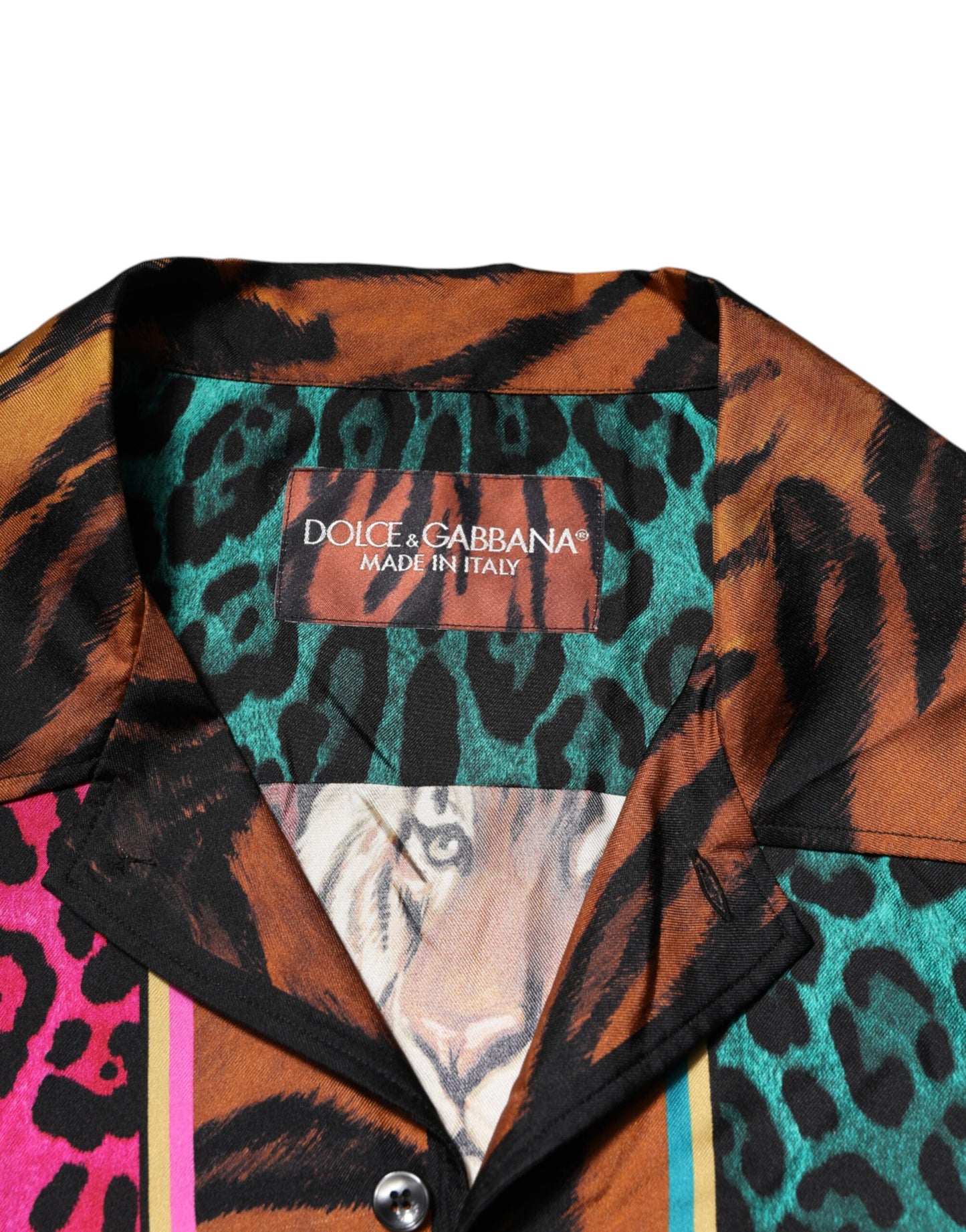 Dolce & Gabbana Multicolor Silk Tiger Print Hawaiian T-shirt