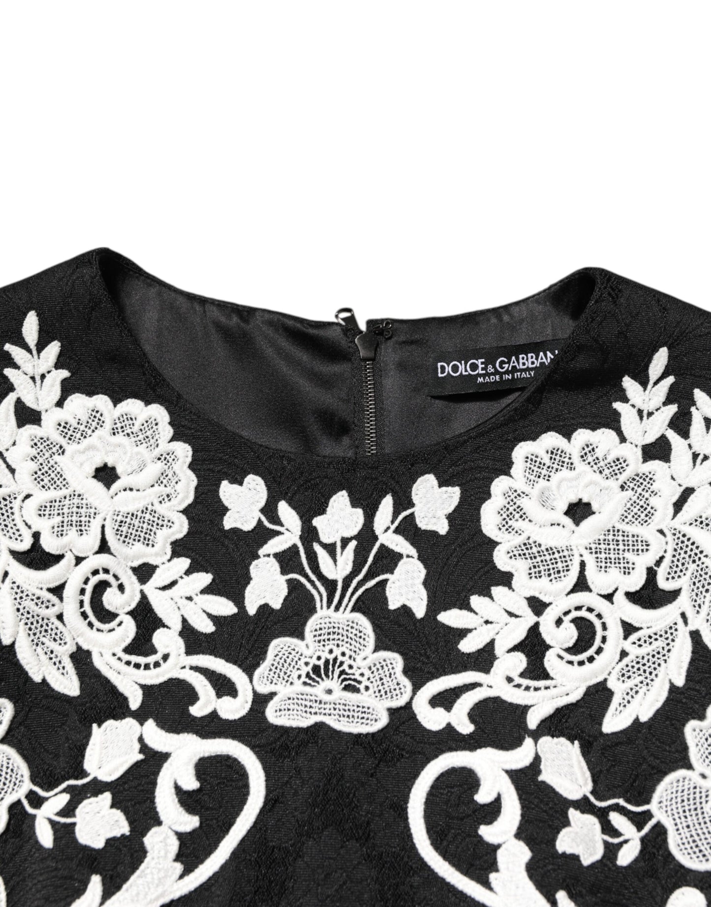 Dolce & Gabbana Black Lace Trim Short Sleeves A-line Dress