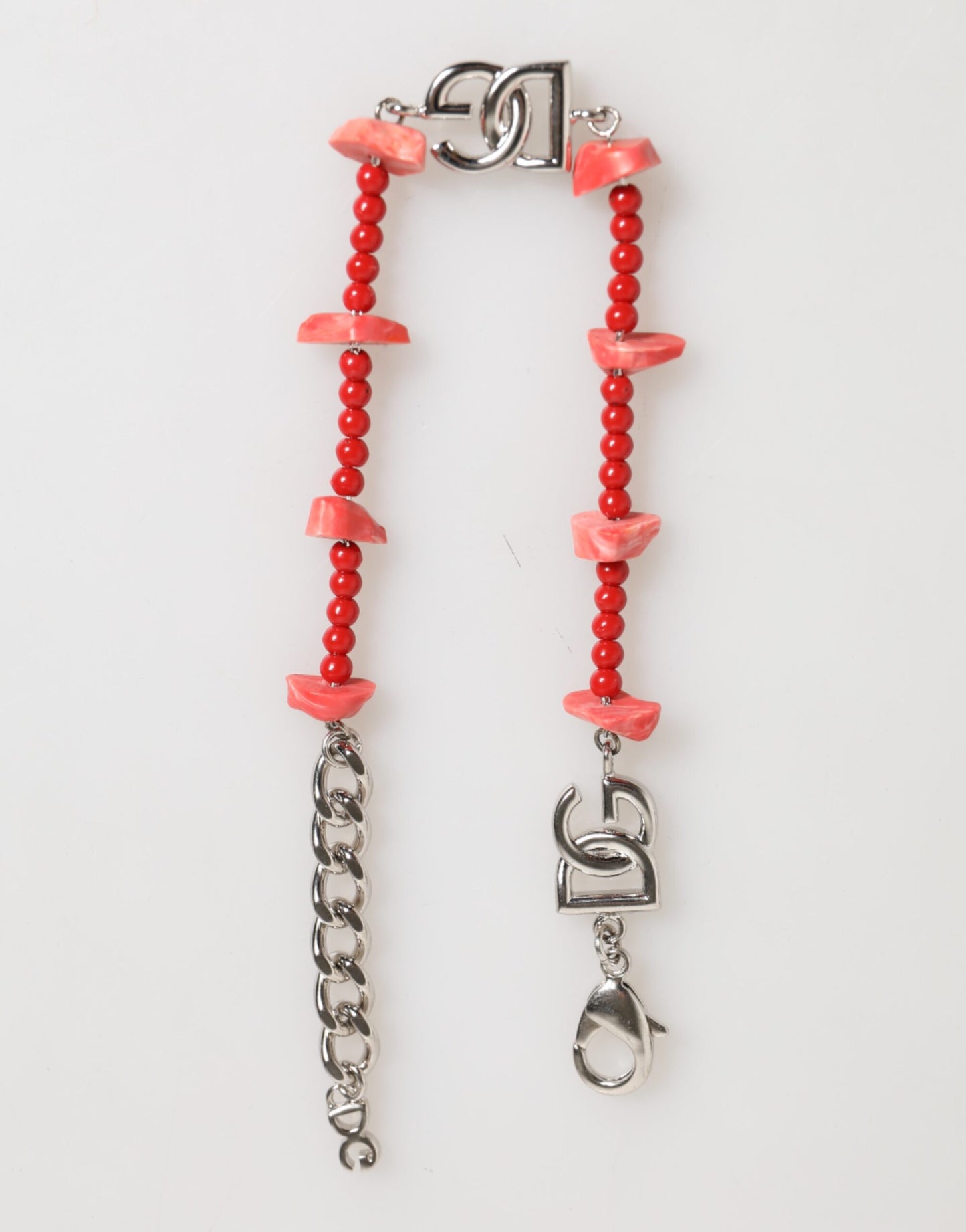 Dolce & Gabbana Silver Tone Brass Beaded Resin DG Logo Chain Men Bracelet