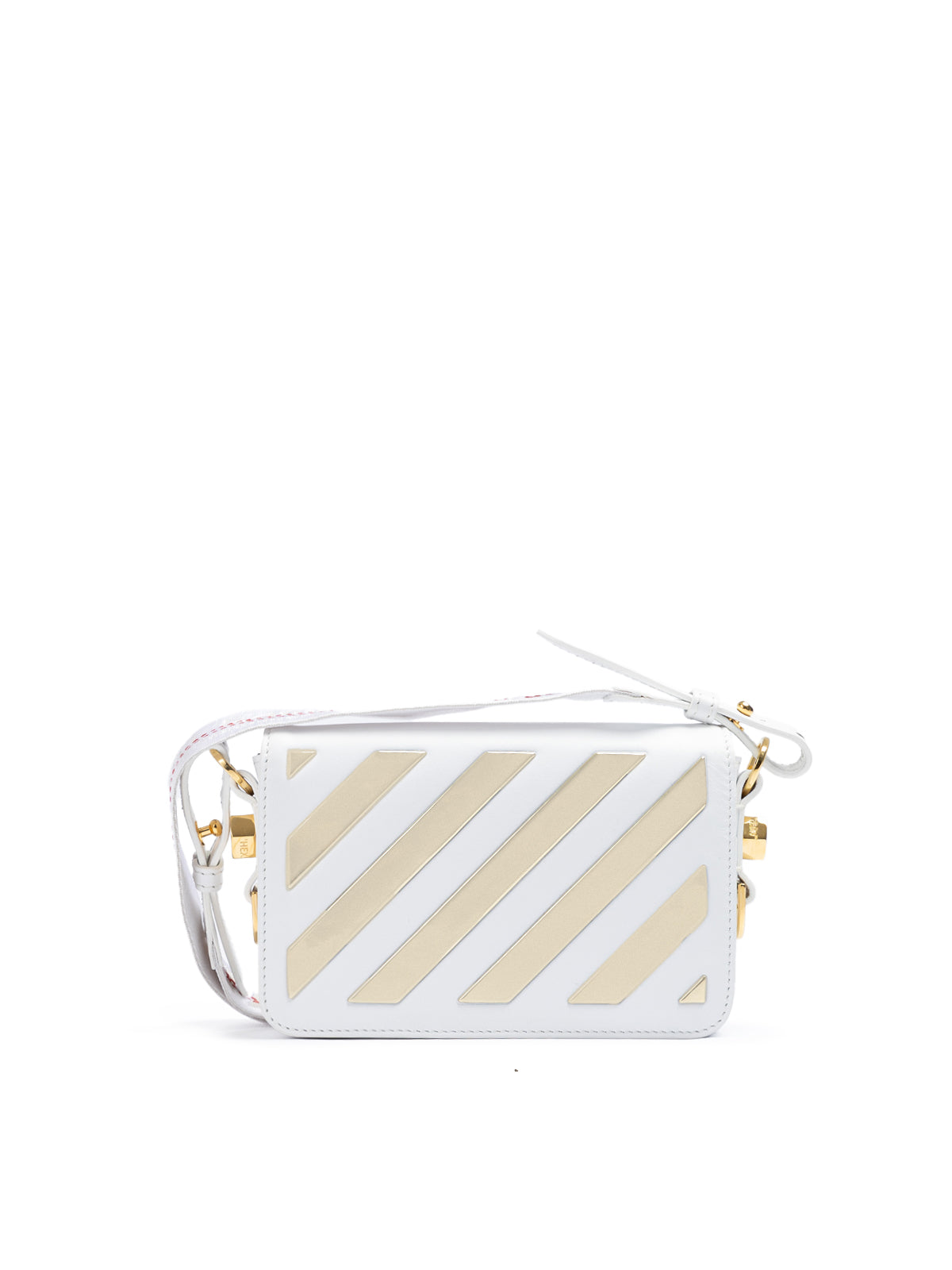 Off-White White/Gold Metallic Stripe Mini Crossbody Bag