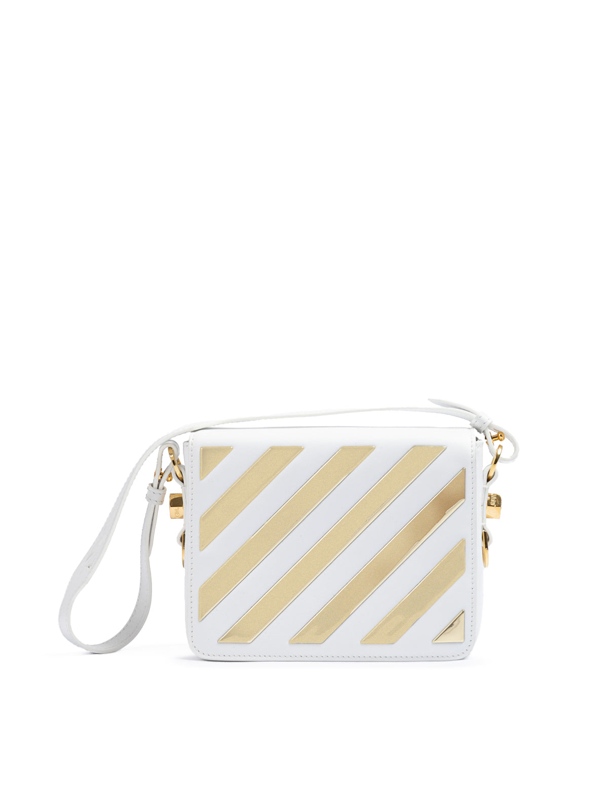 Off-White White/Gold Metallic Stripe Crossbody Bag