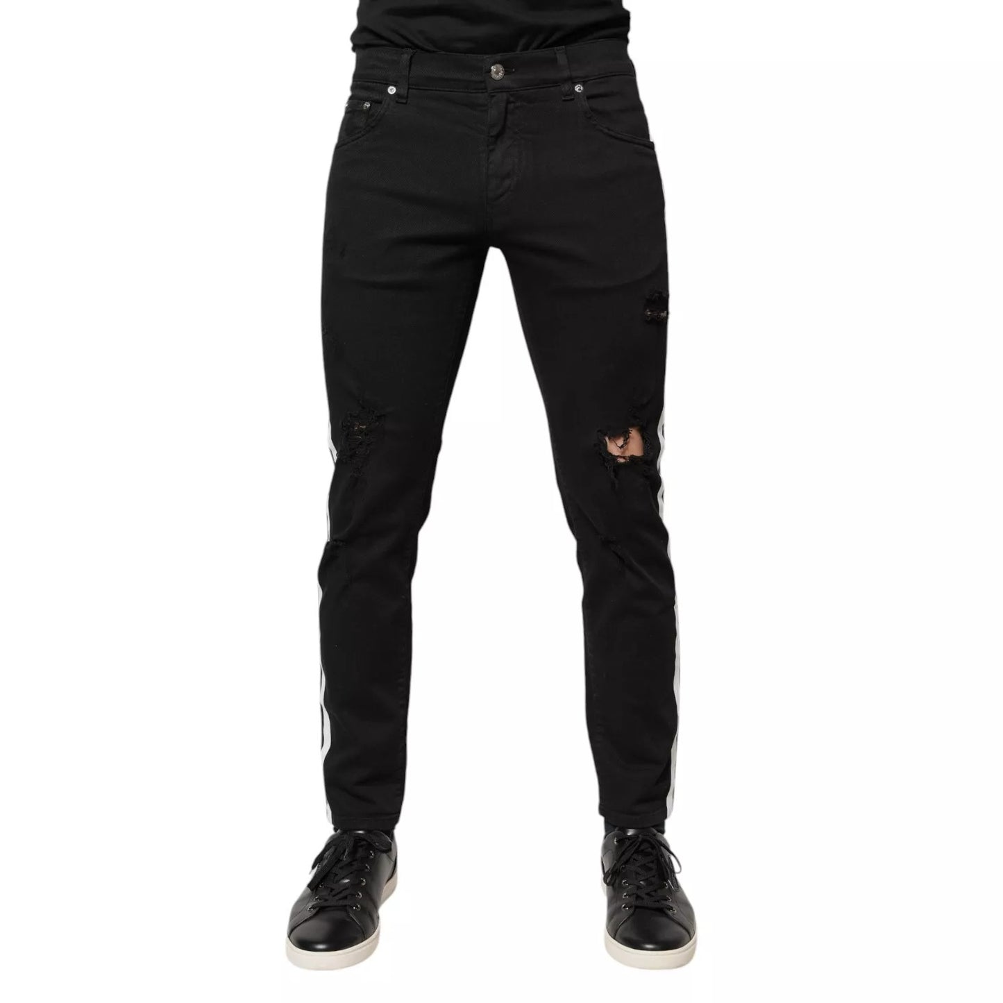 Dolce & Gabbana Black Tattered White Lining Skinny Denim Jeans