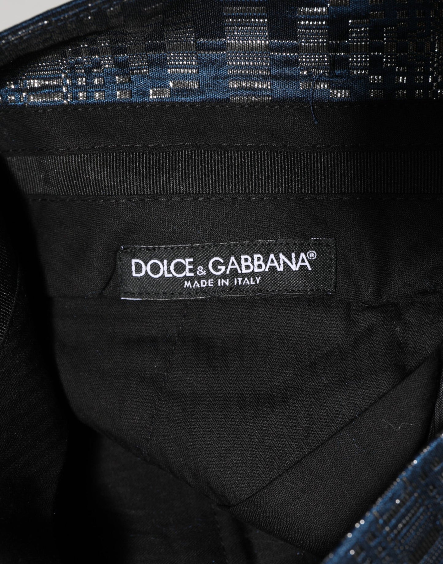 Dolce & Gabbana Herrenhose aus glänzender Seide in Blau und Silber