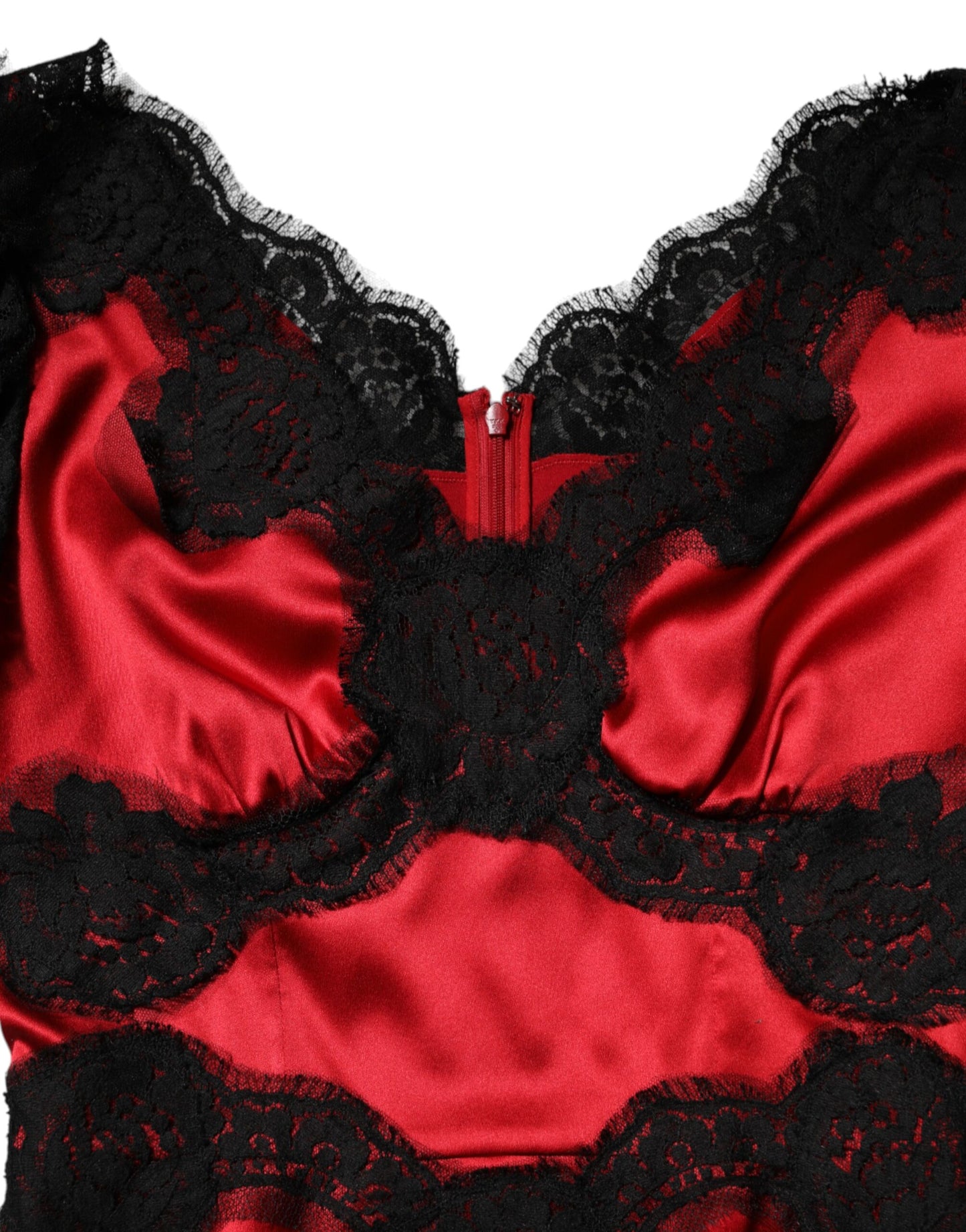 Dolce & Gabbana Red Black Silk Lace Mini Short Sleeve Dress