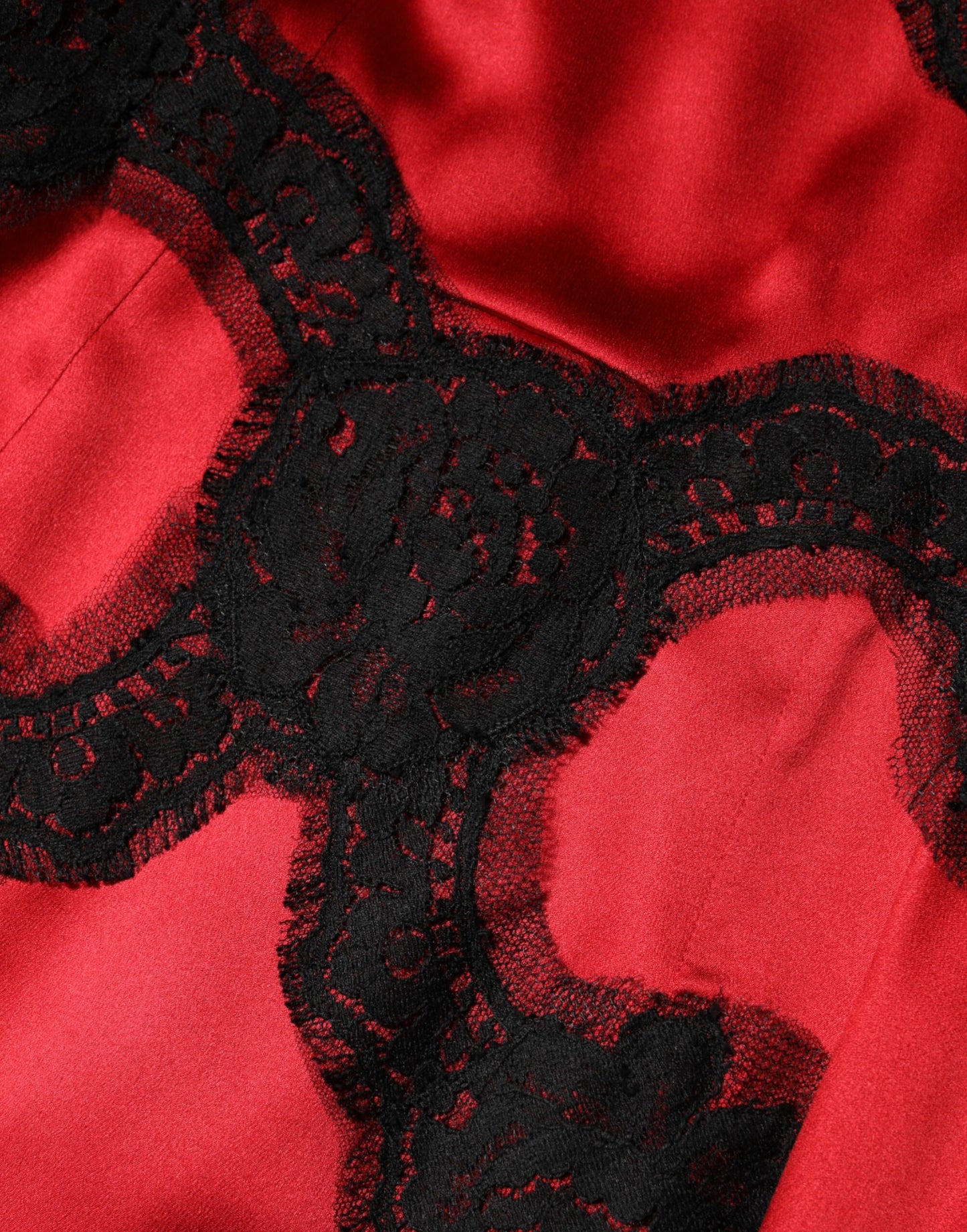 Dolce & Gabbana Red Black Silk Lace Mini Short Sleeve Dress