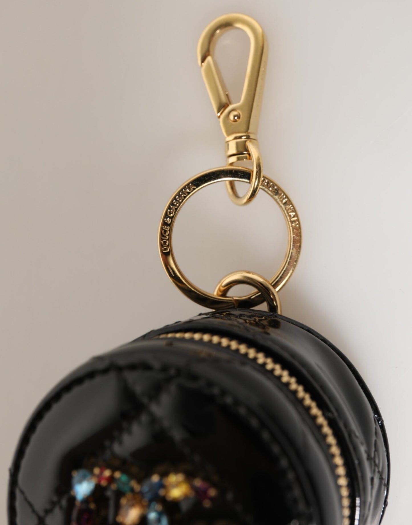 Dolce & Gabbana Black Lamb Leather DG Crystal Logo Round Coin Purse Wallet