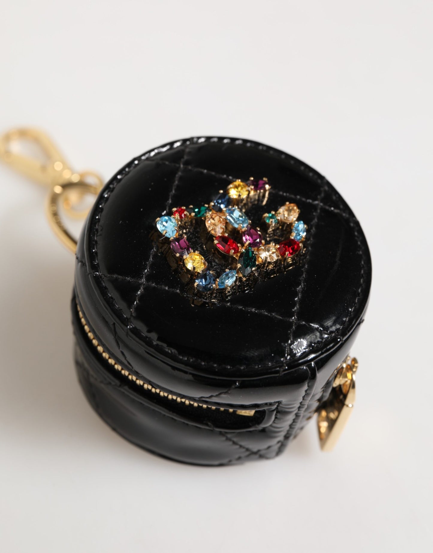 Dolce & Gabbana Black Lamb Leather DG Crystal Logo Round Coin Purse Wallet