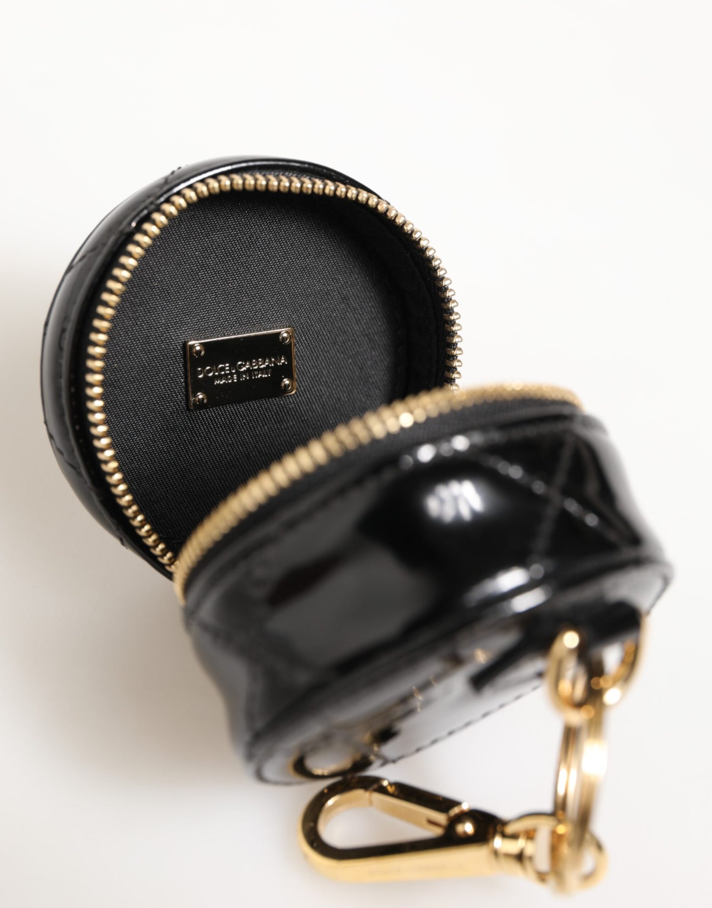 Dolce & Gabbana Black Lamb Leather DG Crystal Logo Round Coin Purse Wallet