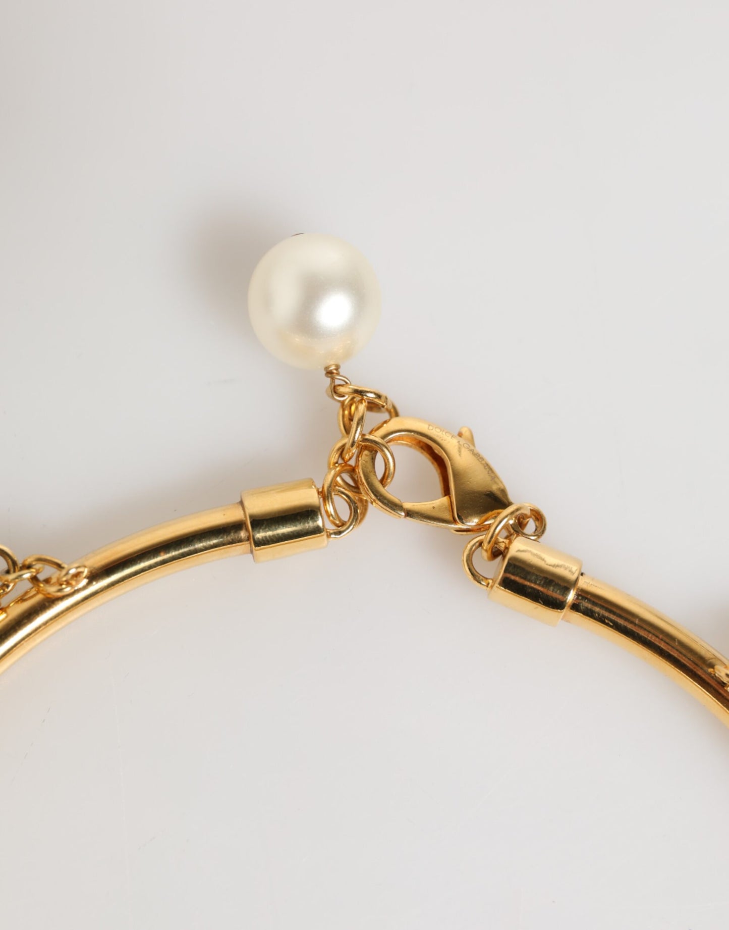 Dolce & Gabbana Gold Brass Faux Pearl Crystal Statement Luxury Jewelry Necklace