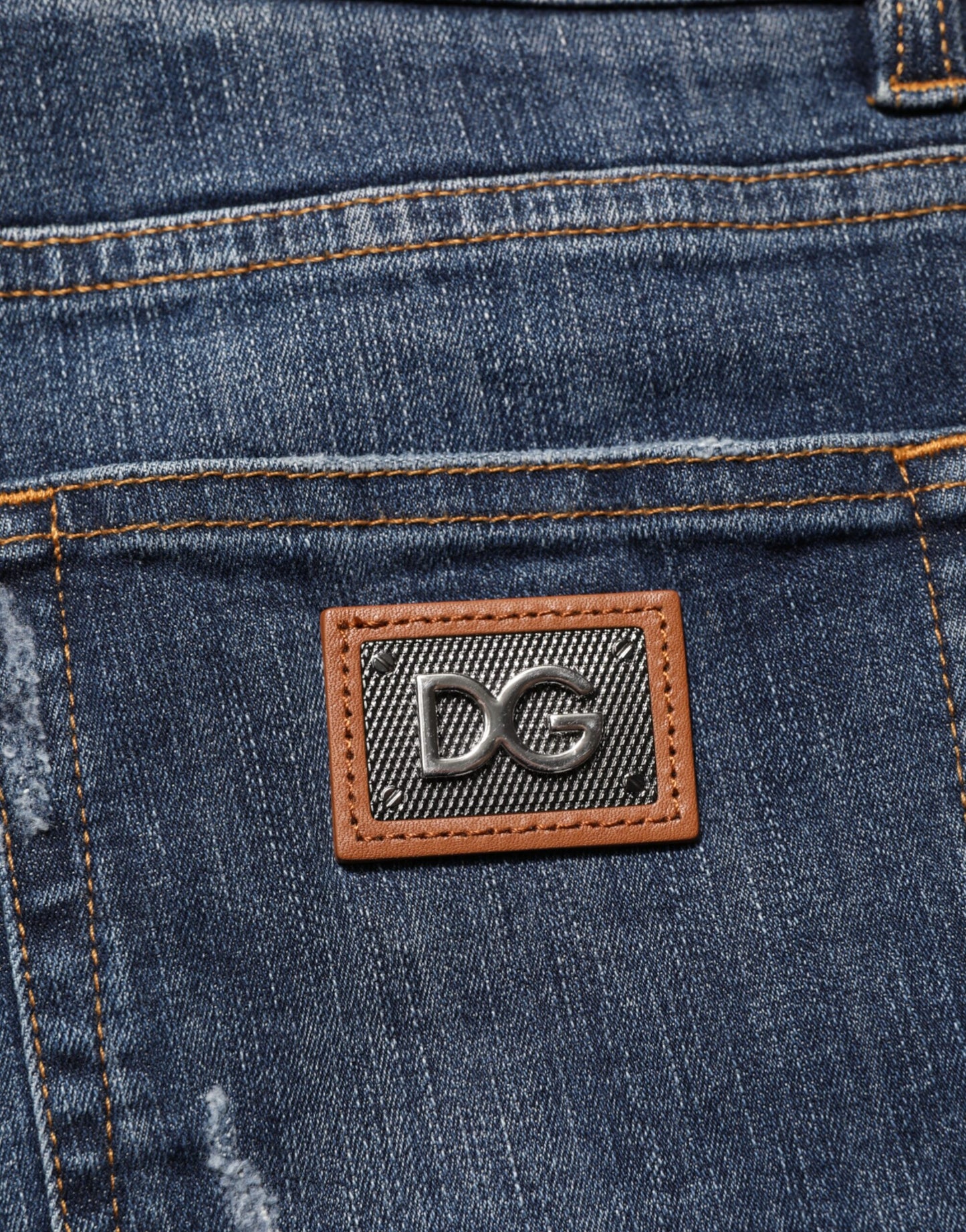 Dolce & Gabbana Dunkelblaue, gewaschene Running Ripped Denim Jeans