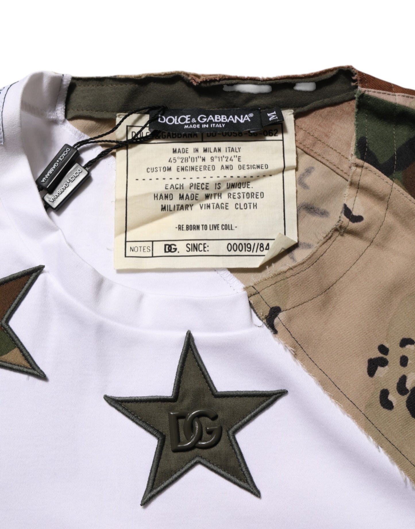 Dolce & Gabbana Weißes Camouflage-Patchwork-Herren-Baumwoll-T-Shirt