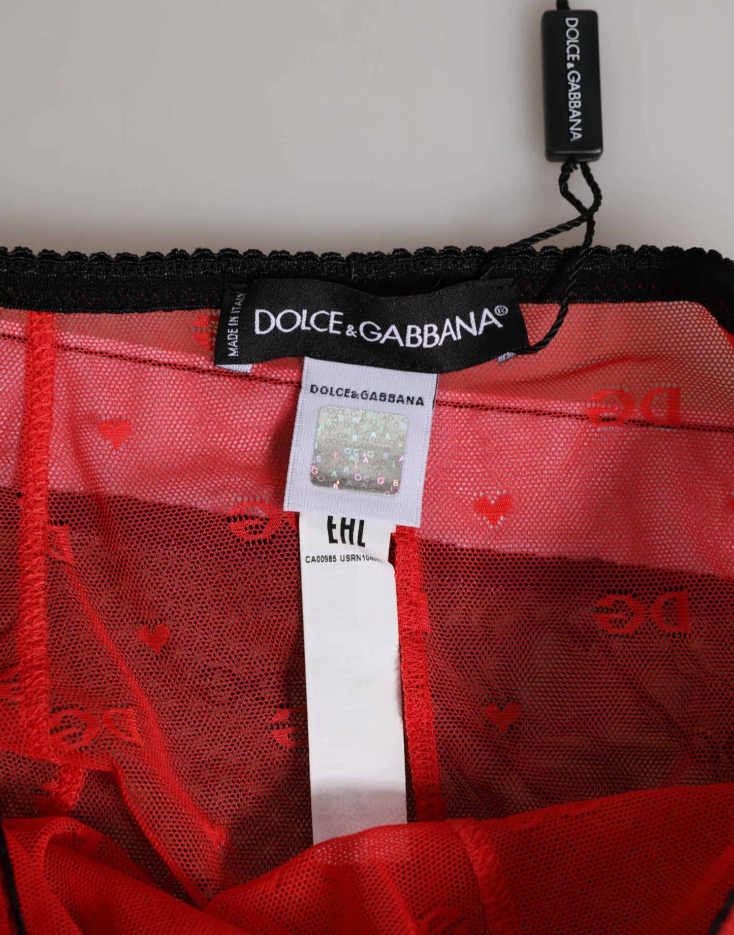 Dolce & Gabbana Schwarze und rote Nylon-Unterwäsche mit hohem Bund