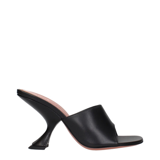 Amina Muaddi Black Leather Stiletto Heels Sandals