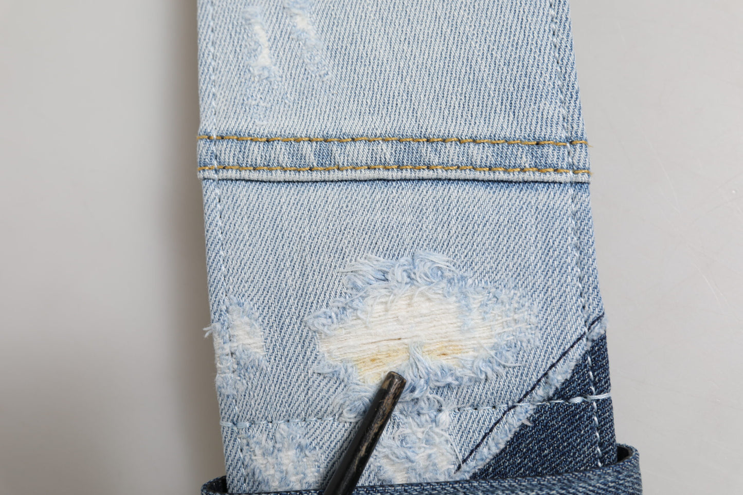 Dolce & Gabbana Blue Two Tone Denim Gold Metal Buckle Belt