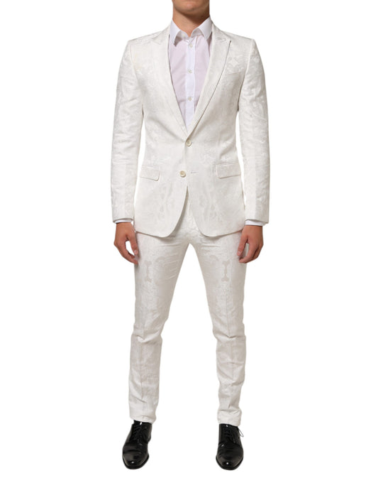 Dolce & Gabbana White Brocade 2 Piece MARTINI Formal Suit