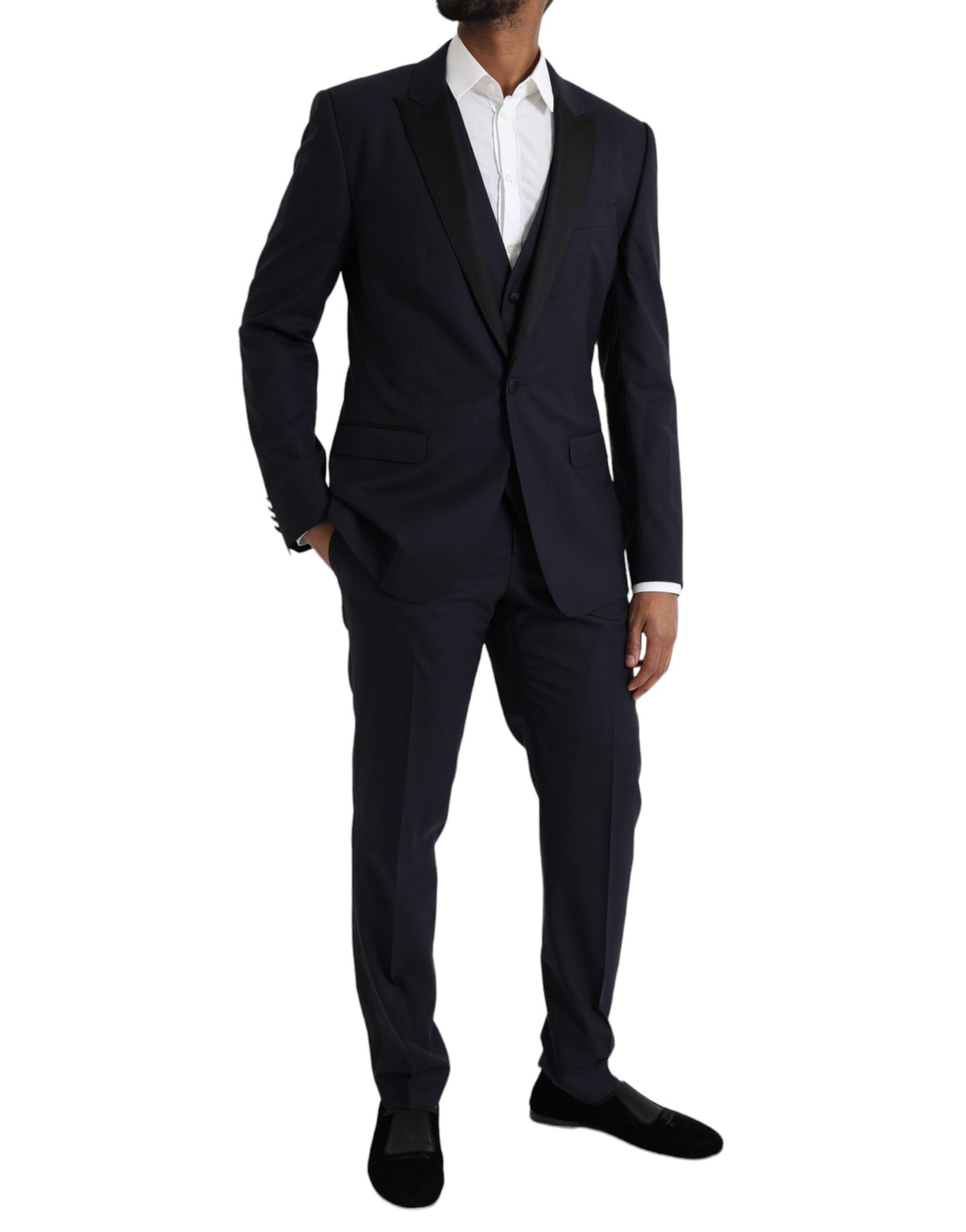 Dolce & Gabbana Blue Wool MARTINI 1 Button Men 3 Piece Suit