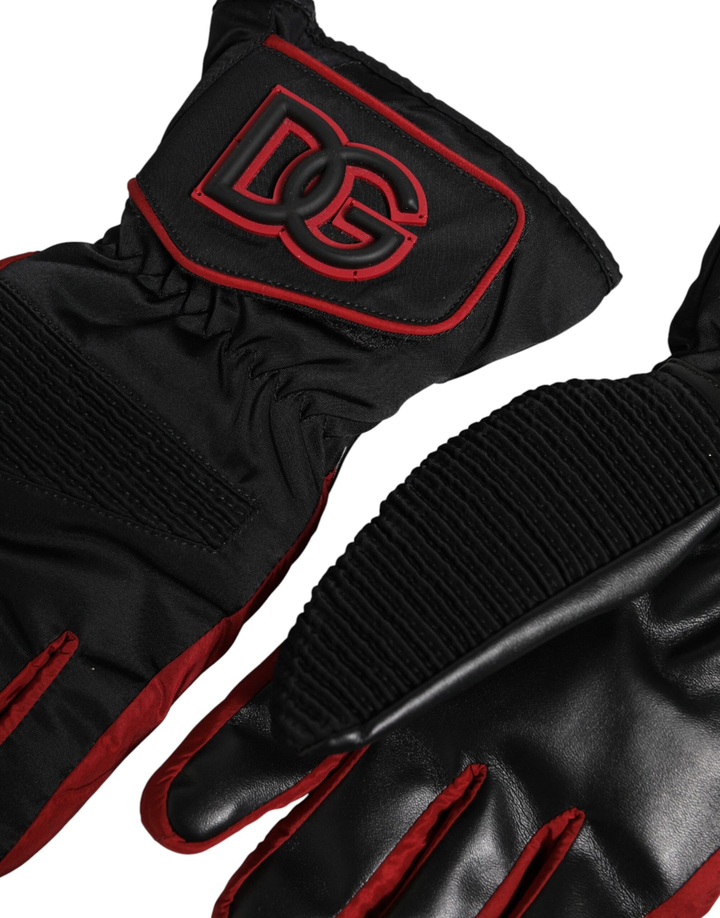Dolce & Gabbana Schwarze und rote Nylon-Handschuhe, handgelenklang