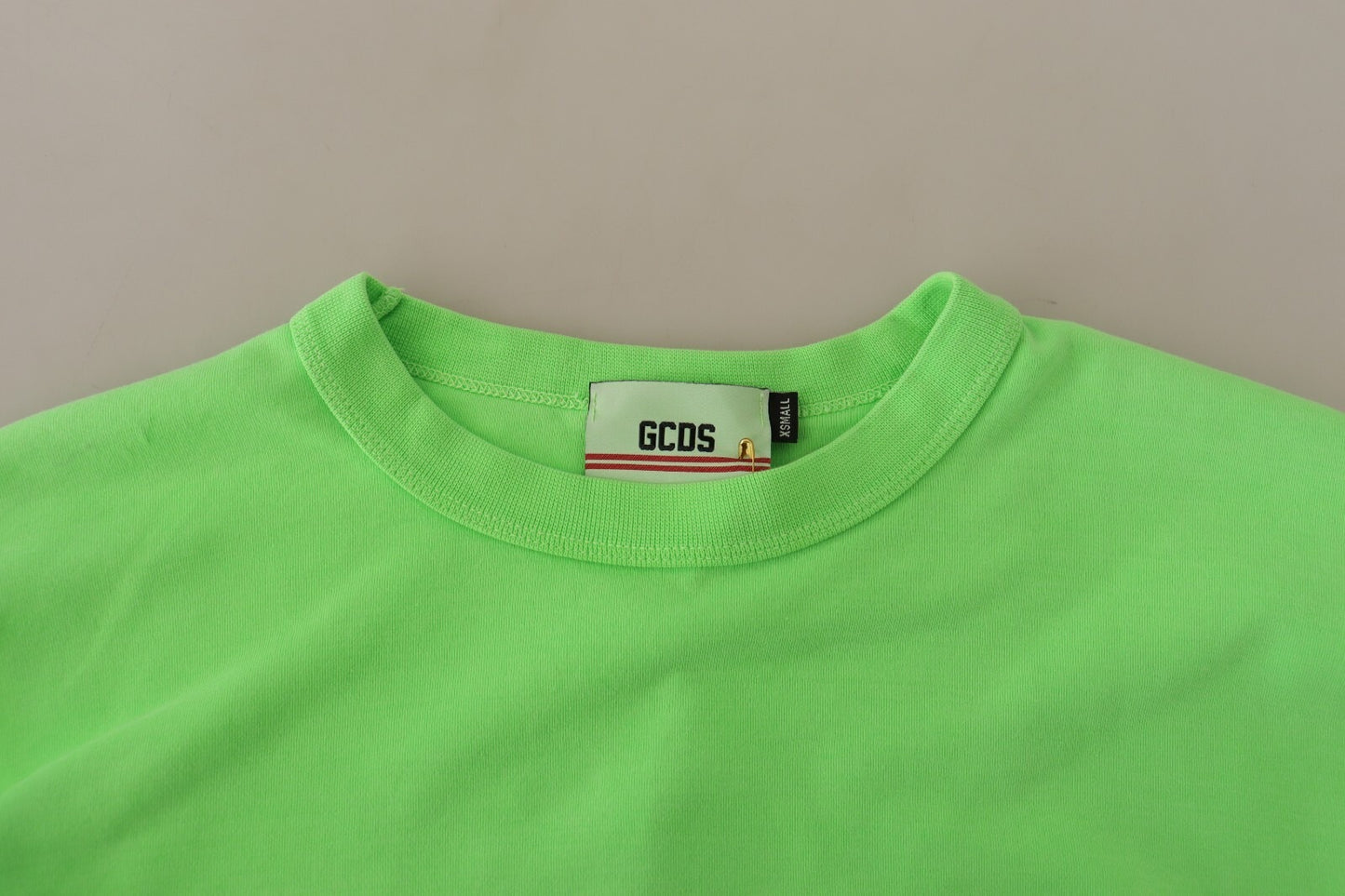 GCDS Mintgrüner bedruckter Langarm-Crop-Top-Pullover