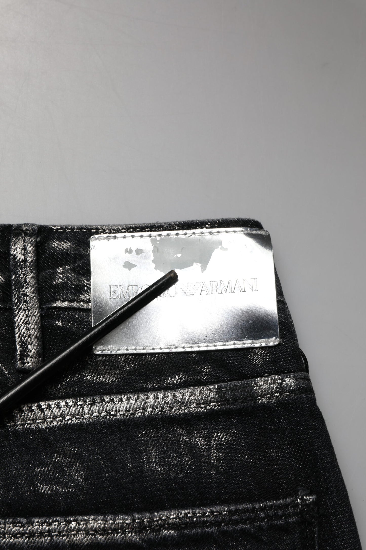 Emporio Armani Black Washed Slim Fit Men Denim Cotton Jeans