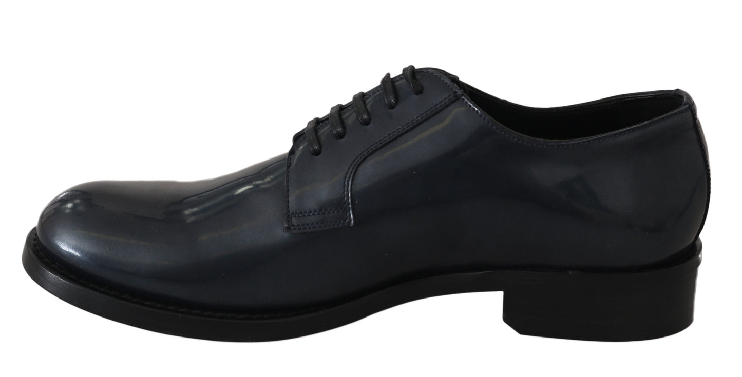 Dolce & Gabbana Elegante Blaue Leder Derby Schuhe