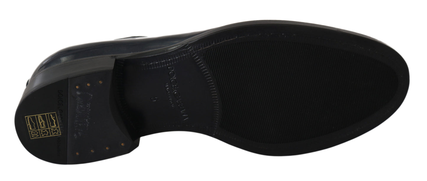 Dolce & Gabbana Elegante Blaue Leder Derby Schuhe