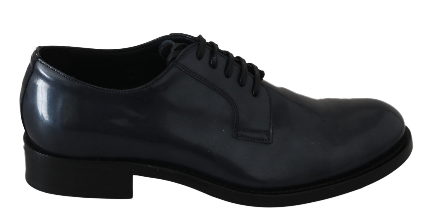 Dolce & Gabbana Elegante Blaue Leder Derby Schuhe