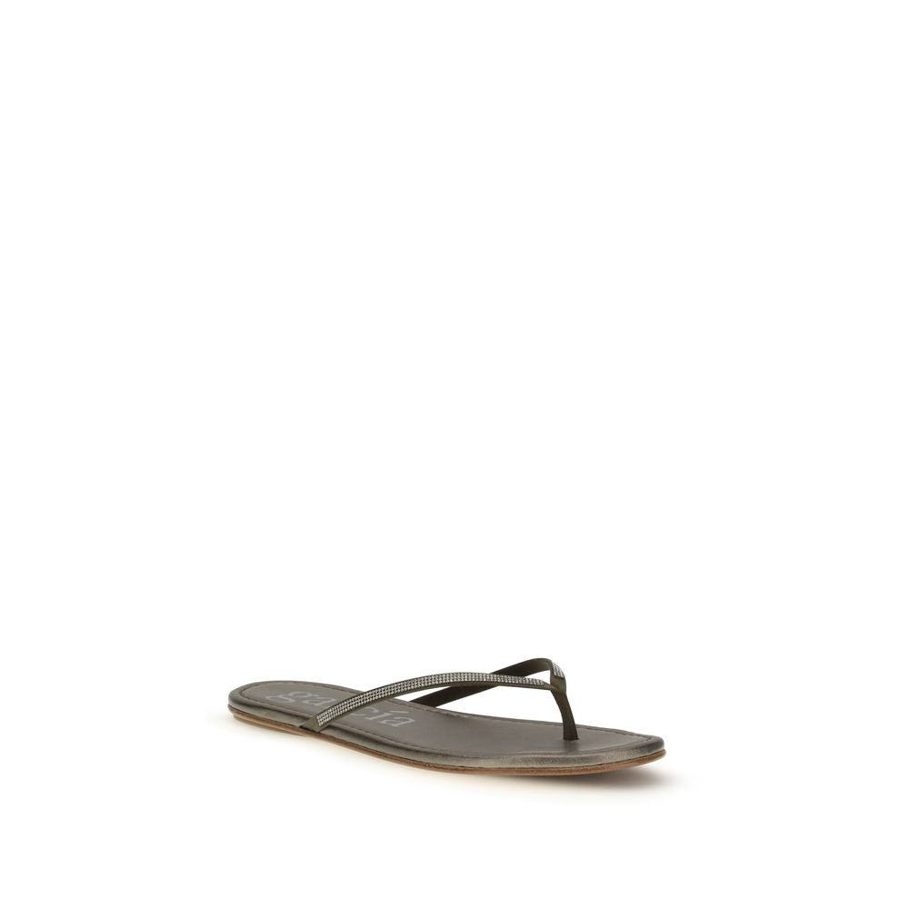 Pedro García Green Crystals Flat Sandals