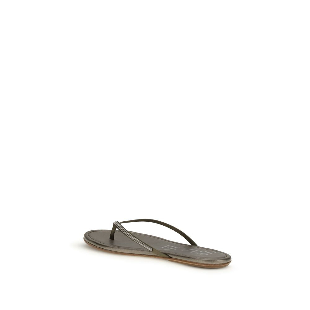 Pedro García Green Crystals Flat Sandals