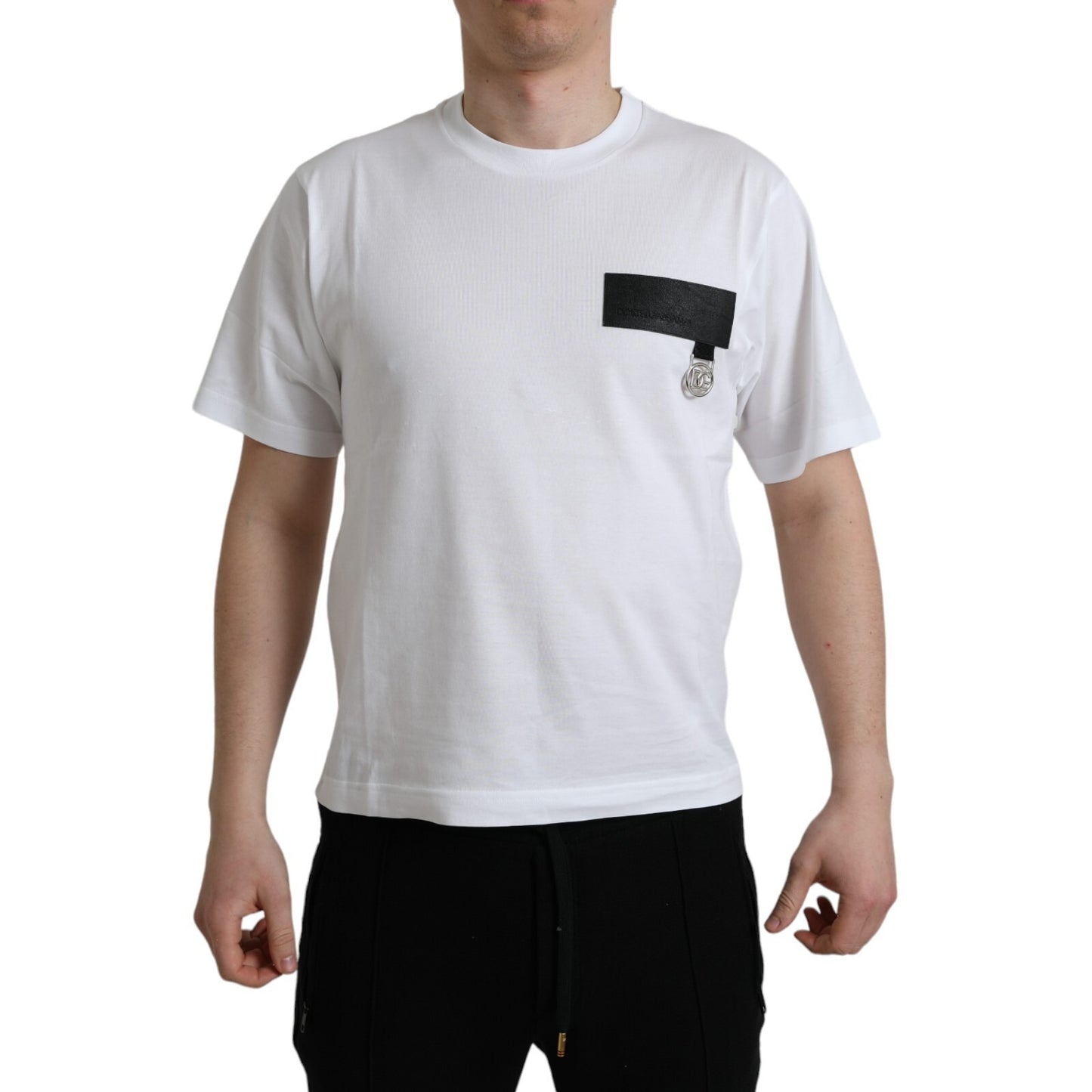 Dolce & Gabbana White Logo Patch Cotton Crew Neck T-shirt