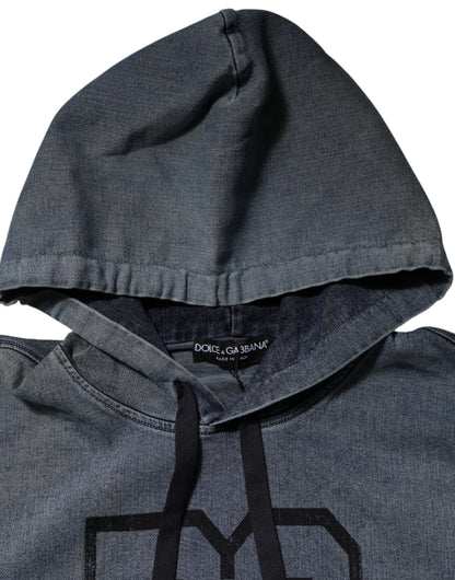 Dolce & Gabbana Blue Cotton Logo Hooded Sweatshirt  Sweater