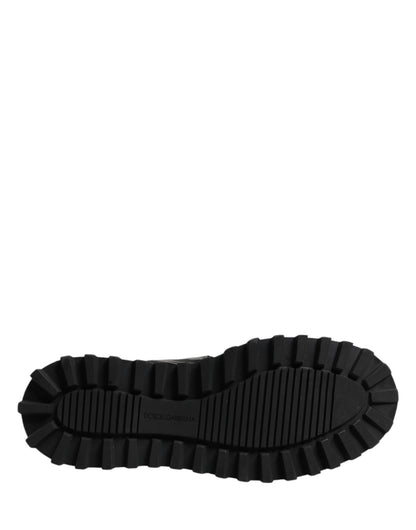 Dolce & Gabbana Black Leather DG Plaque Lace Up Boots Shoes