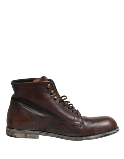 Dolce & Gabbana Brown Lace Up Short Ankle Boots Men Shoes