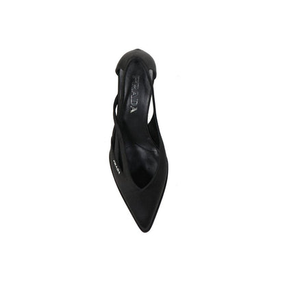 Prada Black Silk Mid Heel Pumps