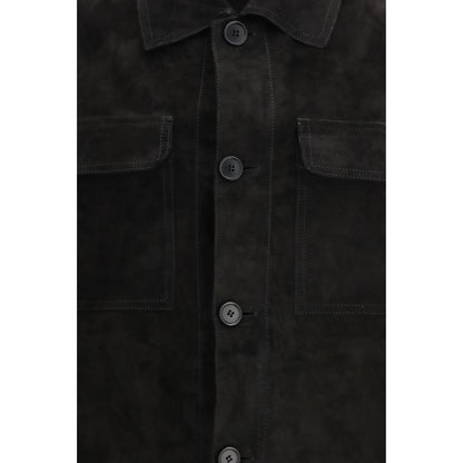Salvatore Santoro Black Calf Leather Bos Taurus Coat