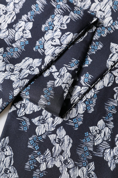 Dolce & Gabbana Black Blue Silk Floral Pattern Fringe 140cm x 16cm  Scarf