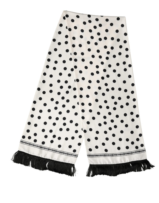 Dolce & Gabbana White Black Polka Dot Neck Wrap Foulard 165.5cmx32cm Scarf