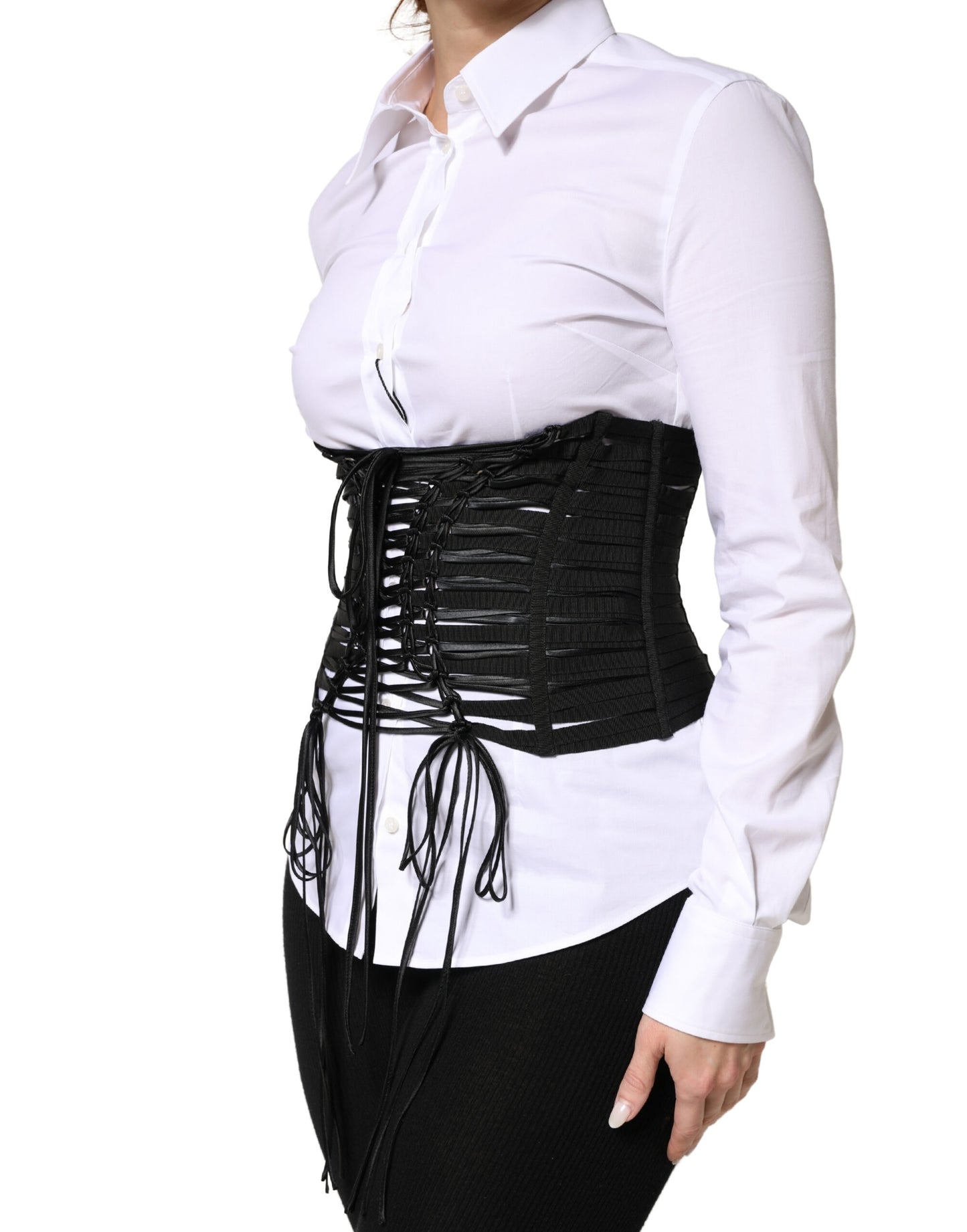 Dolce & Gabbana Black Polyester LaceUp Waist Cincher Corset Top