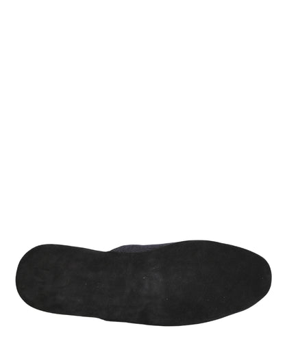 Dolce & Gabbana Dark Navy Wool Cotton Red Chevron Slippers Shoes