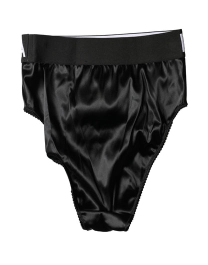 Dolce & Gabbana Black Satin High-Waist Brief Logo Women Underwear