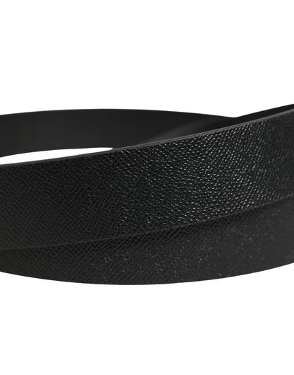 Dolce & Gabbana Black Calf Leather Silver Metal Buckle Belt