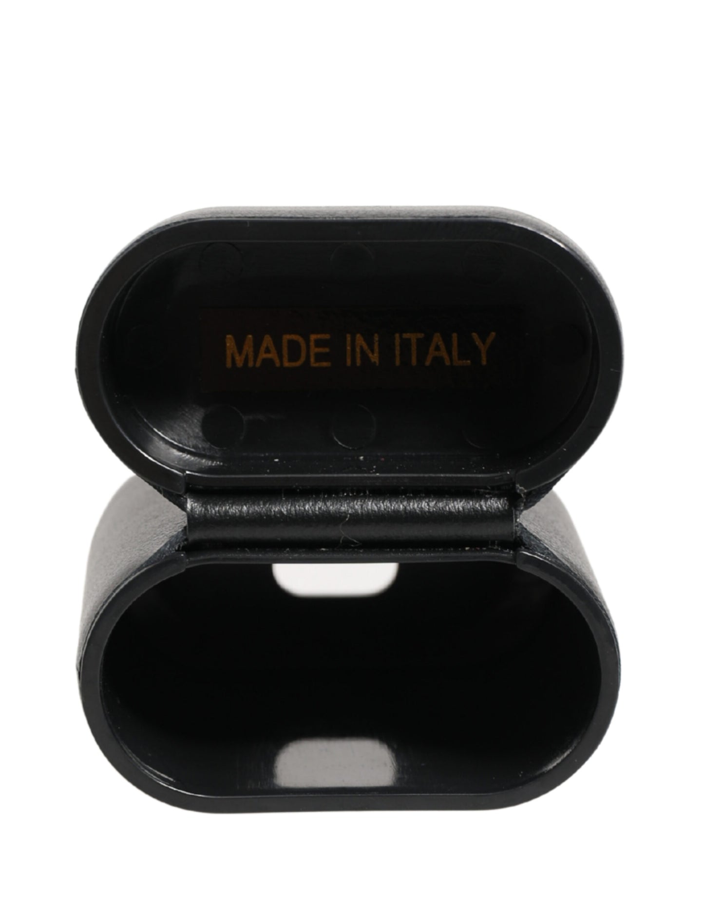 Dolce & Gabbana Black Calf Leather Logo Print Flip Holder Airpods Case