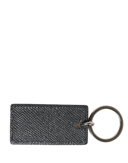 Dolce & Gabbana Black Calf Leather D&G Logo Metal Ring Keyring Keychain