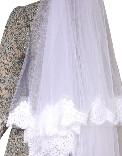 Dolce & Gabbana White Floral LaceNylon Floor Length 3M Long Veil