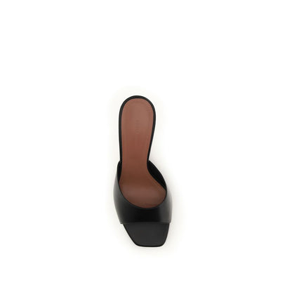 Amina Muaddi Black Calf Leather Bos Taurus Stiletto Heel Sandals