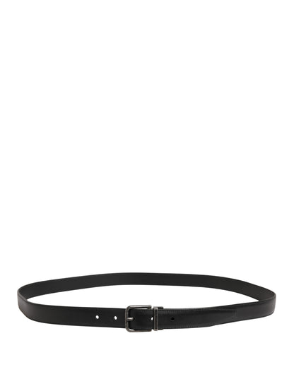 Dolce & Gabbana Men Black Classic Leather Metal Buckle Belt