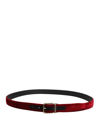 Dolce & Gabbana Men Burgundy Velvet Cotton Metal Buckle Belt